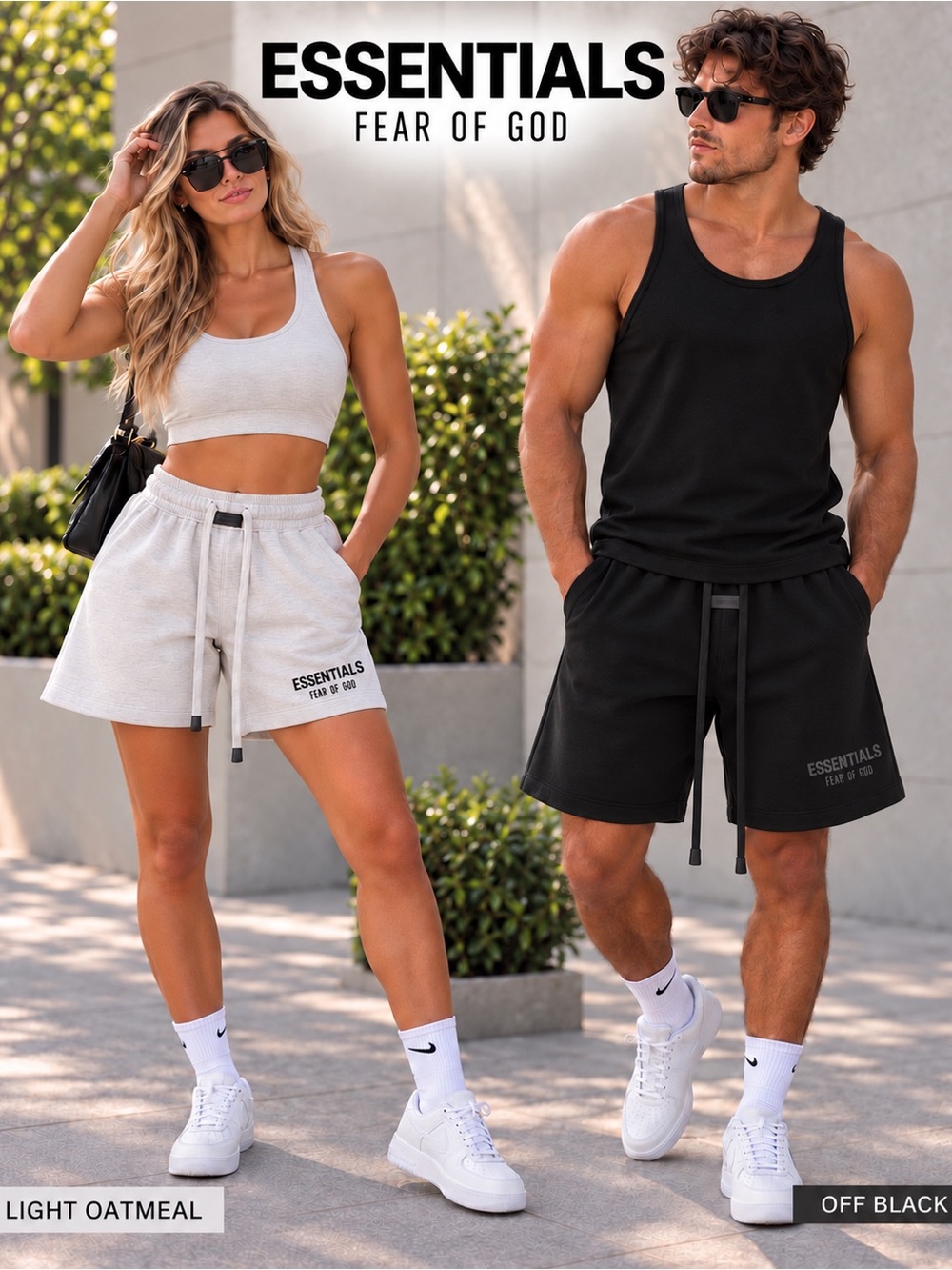 Fear of God ESSENTIALS UNISEX Shorts Light Oatmeal & Off Black 🔥